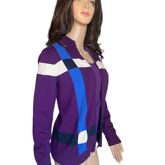St. John Violet Multi Color Block. Zip Front sweater and sleeveless top SZ (P4-6 - Picture 6 of 14